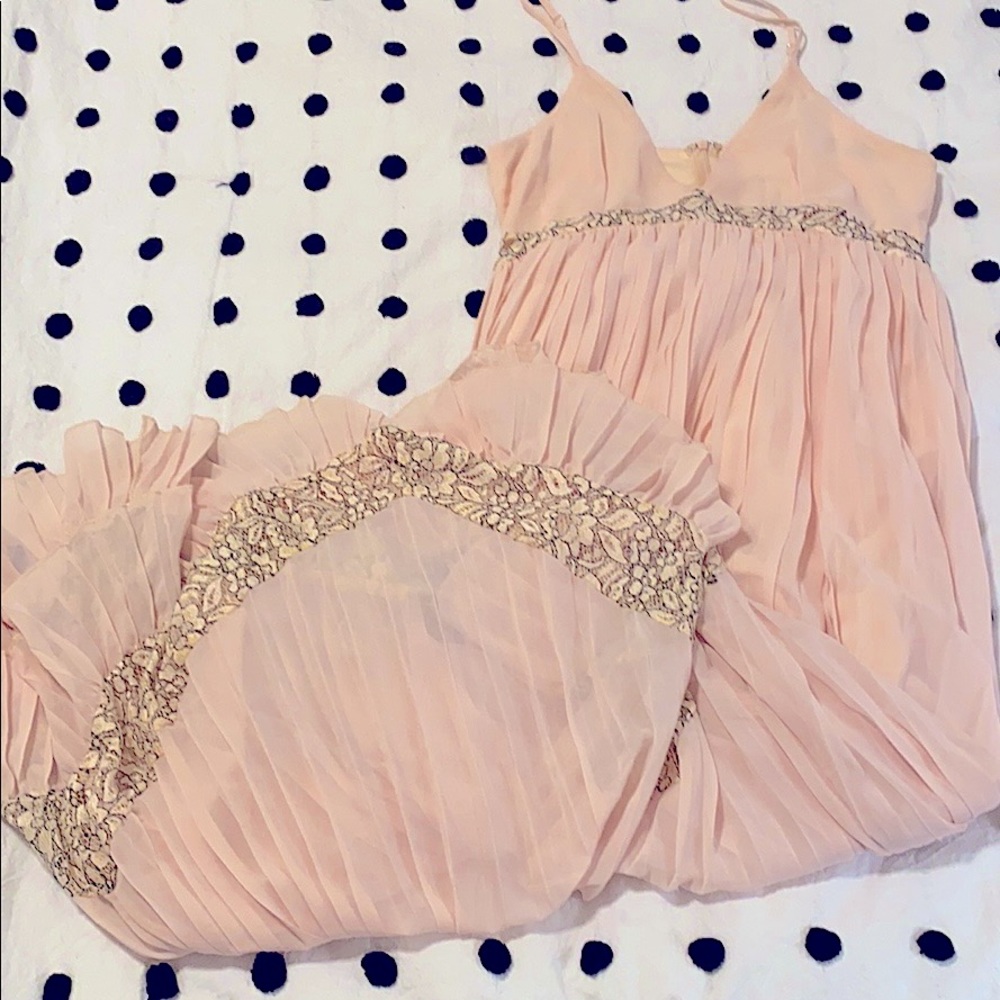 Selfie Leslie peach Maxi Dress with Gold Lace Trim